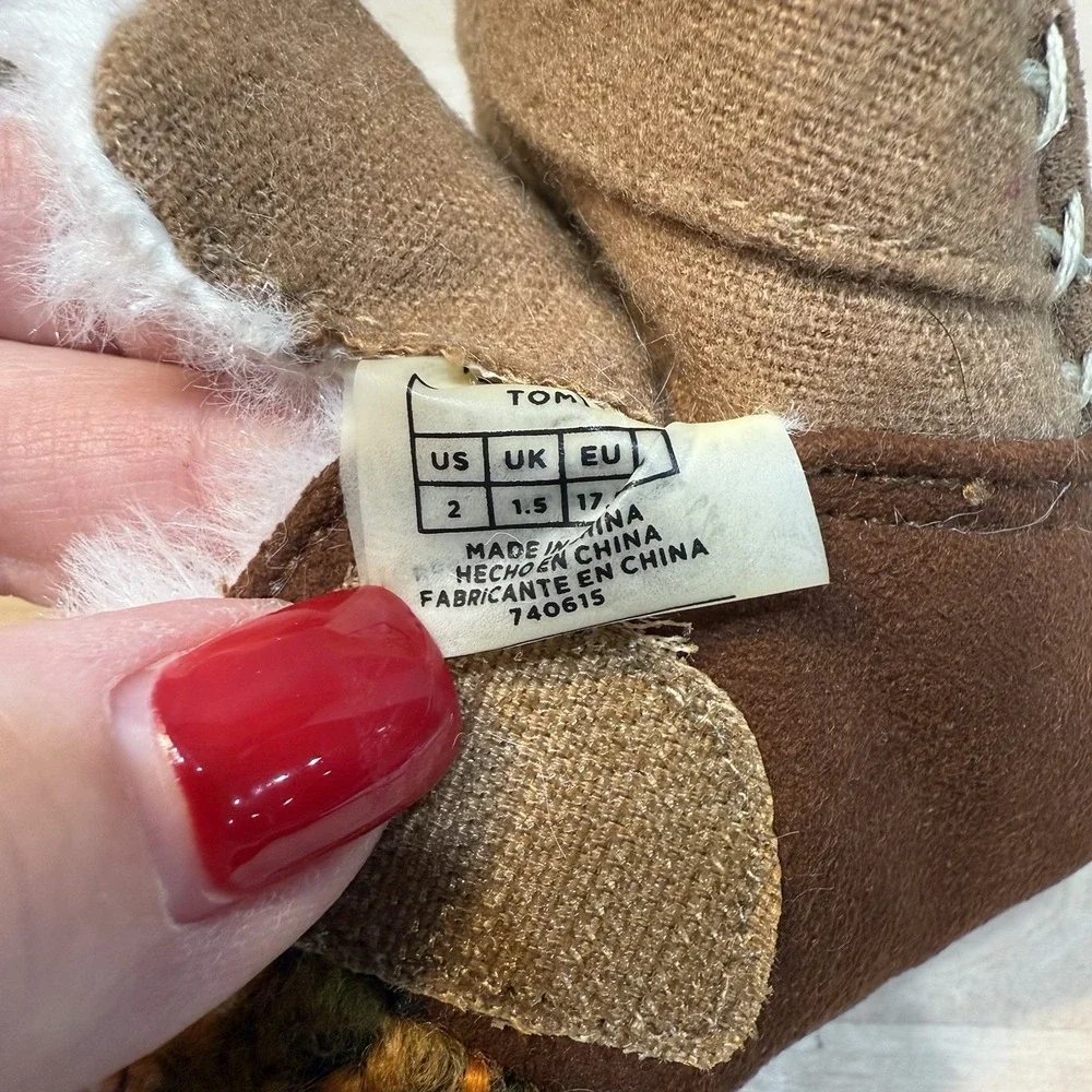 Toms Baby Moccasins Slippers Booties Size 2 Shoe Fur Brown Unisex Baby Toddler